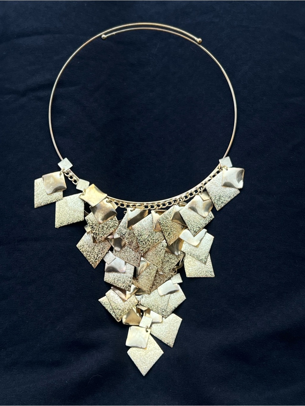 Gold Textured Statement Collar Necklace - Layered Geometric Drops
